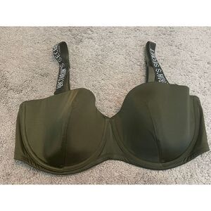 Victoria's Secret VERY SEXY‎ Sz 38DDD Lined Balconet shine strap Bra Olive Green